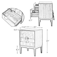 Table de chevet moderne 25 po de haut à 2 tiroirs avec station de recharge et pieds réglables (lot de 2) par HULALA HOME