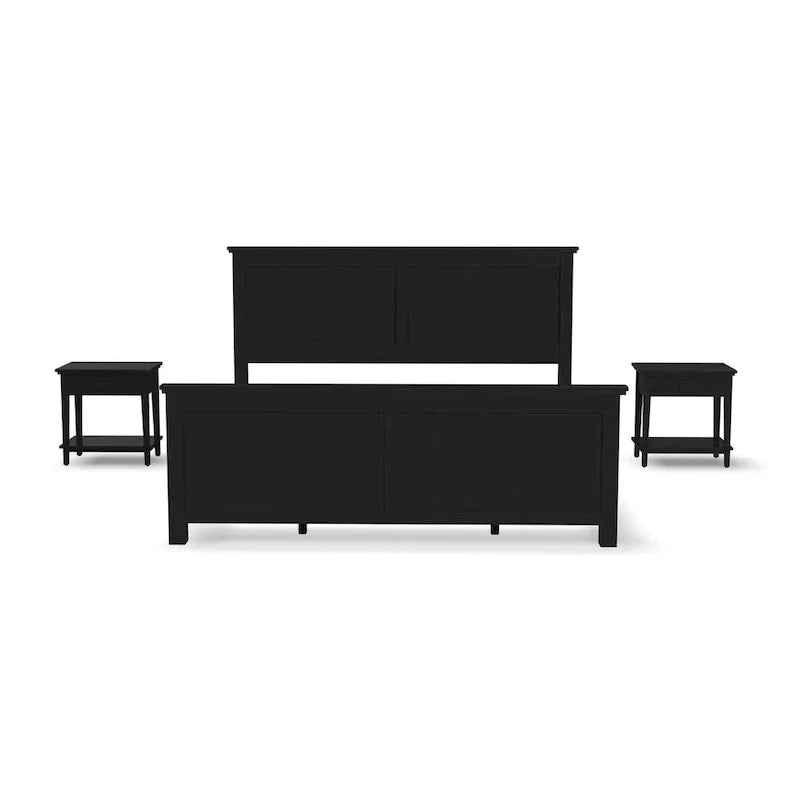 Lit King Oak Park en bois noir et deux tables de nuit