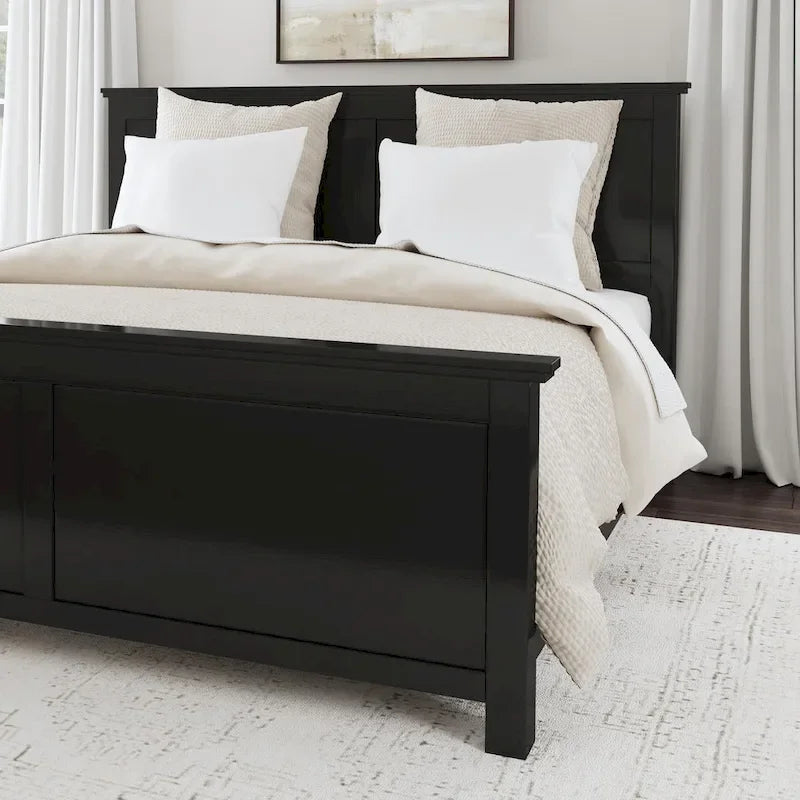 Lit King Oak Park en bois noir et deux tables de nuit