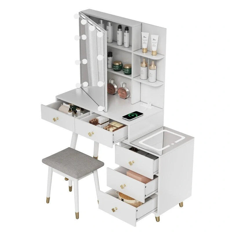 Ensemble coiffeuse 5 tiroirs avec prises