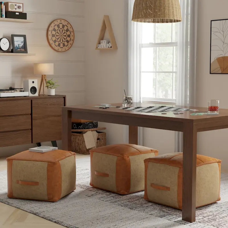 WYNDENHALL Castlebridge pouf carré bohème en cuir véritable, tan