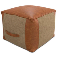 WYNDENHALL Castlebridge pouf carré bohème en cuir véritable, tan