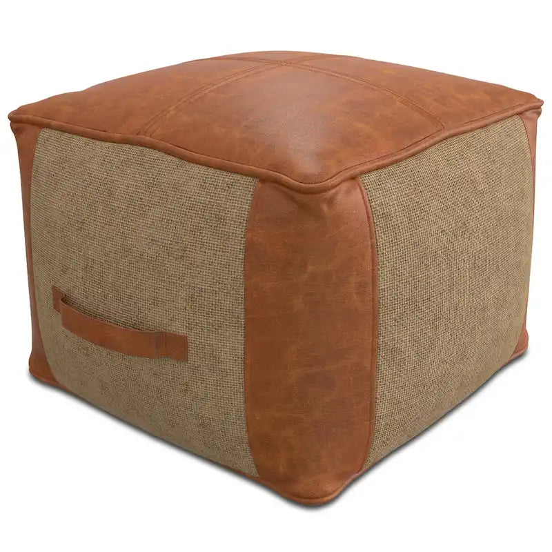 WYNDENHALL Castlebridge pouf carré bohème en cuir véritable, tan