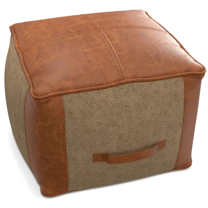 WYNDENHALL Castlebridge pouf carré bohème en cuir véritable, tan