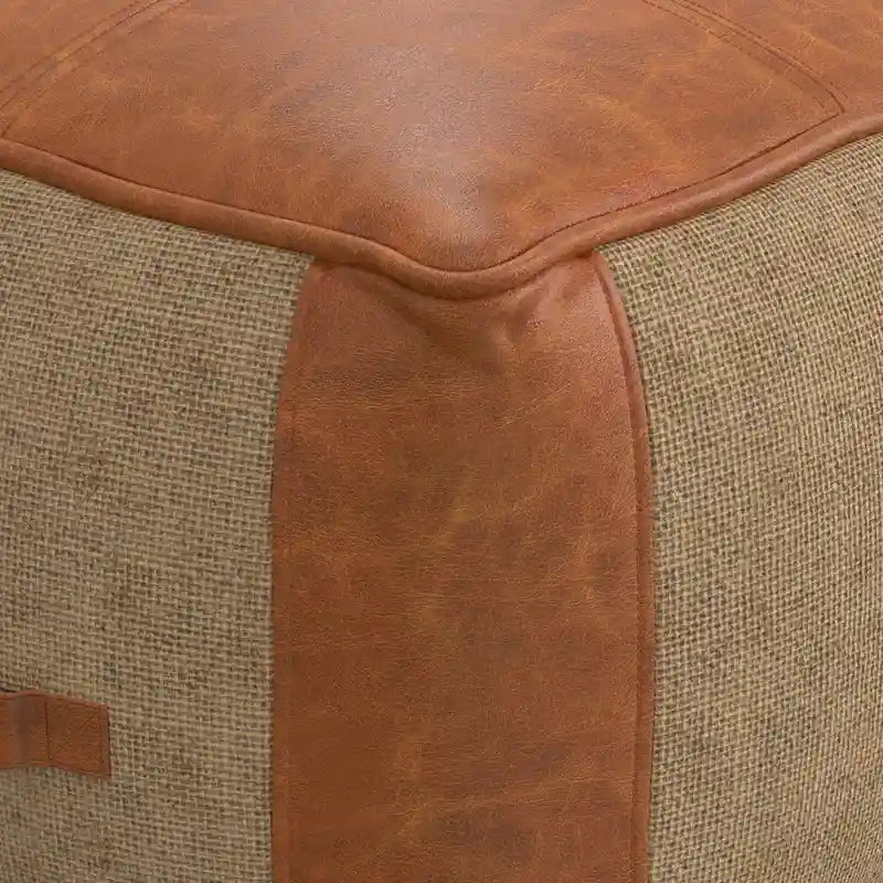 WYNDENHALL Castlebridge pouf carré bohème en cuir véritable, tan