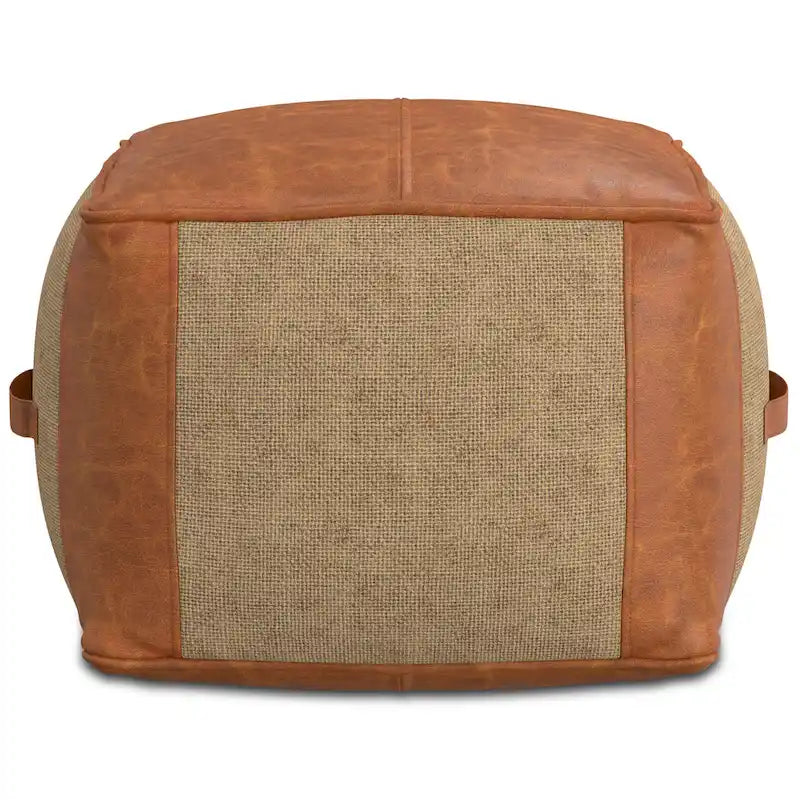 WYNDENHALL Castlebridge pouf carré bohème en cuir véritable, tan