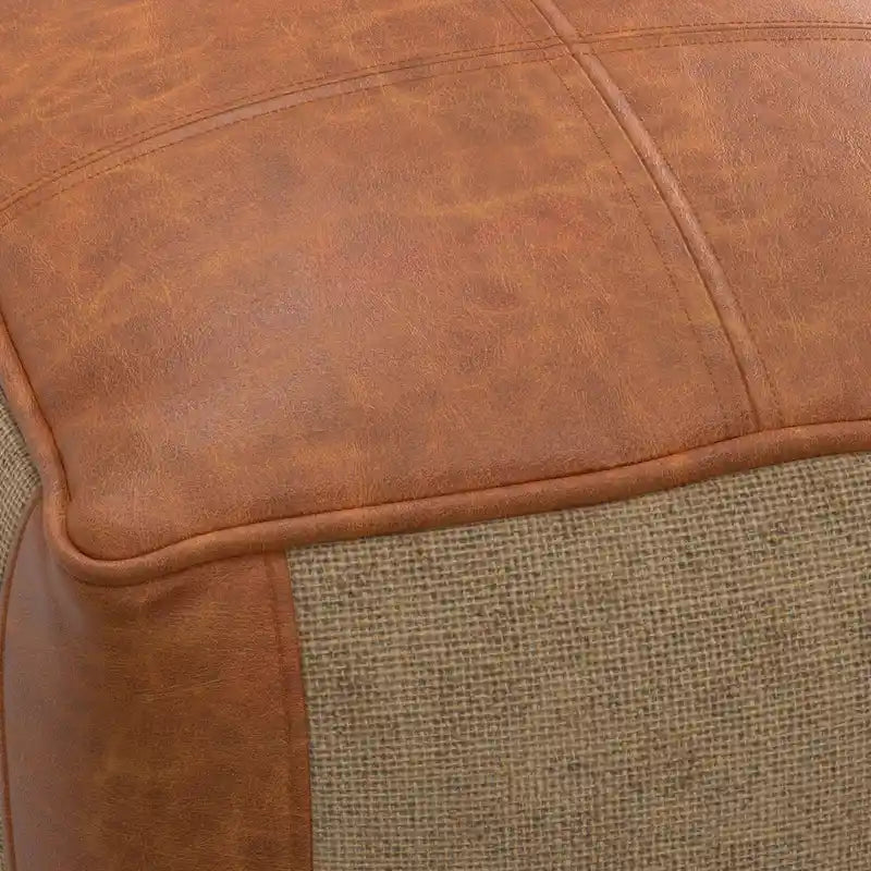 WYNDENHALL Castlebridge pouf carré bohème en cuir véritable, tan