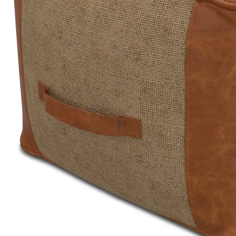 WYNDENHALL Castlebridge pouf carré bohème en cuir véritable, tan