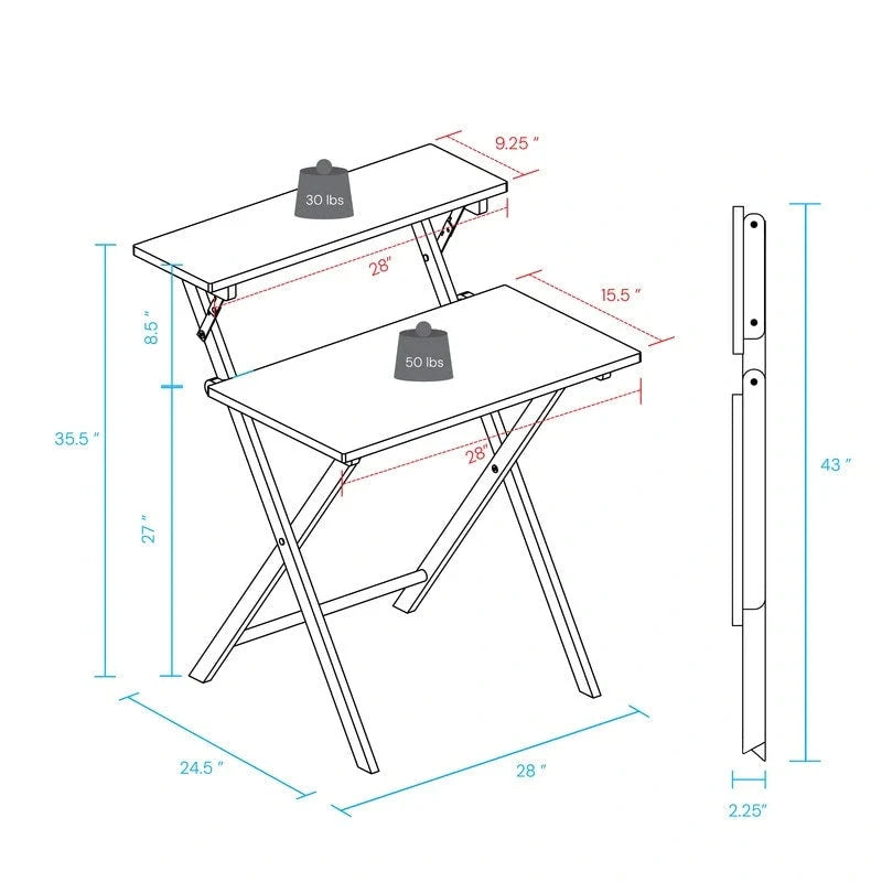 Bureau de travail pliable pour ordinateur portable en bois massif à 2 niveaux