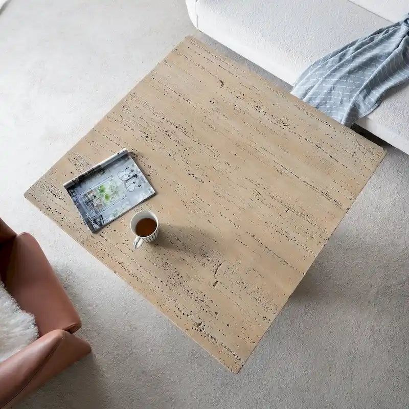 Table à manger carrée en ciment avec base à piédestal
