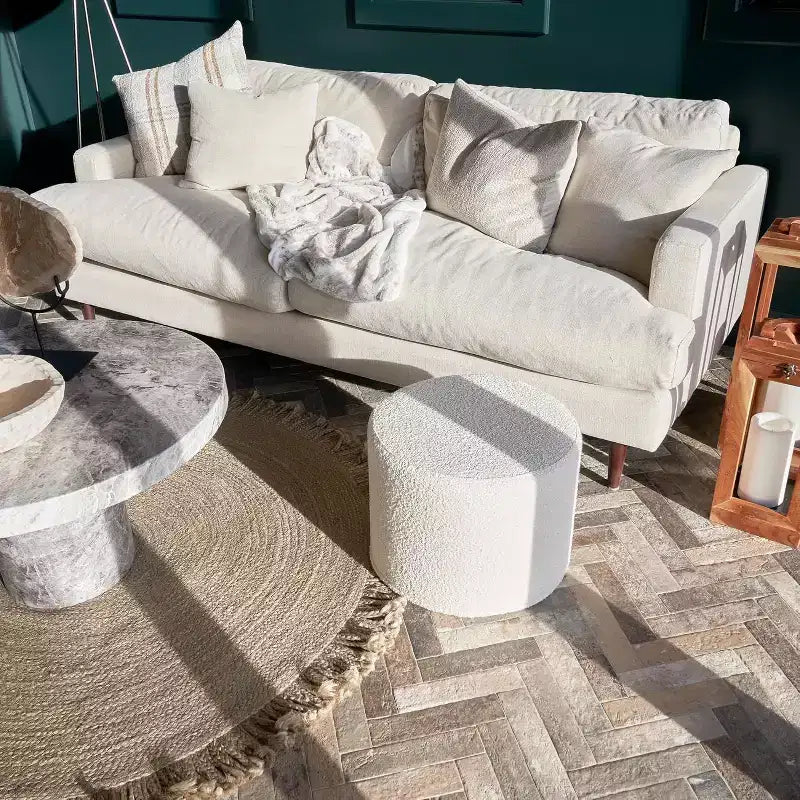 Pouf bouclé ZICOTO, repose-pieds confortable pour rehausser votre décoration de salon avec confort et charme