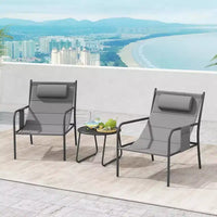 Costway Ensemble Bistro d'extérieur 3 pièces, Tissu d'assise Respirant et Appui-tête Confortable en Métal pour Jardin