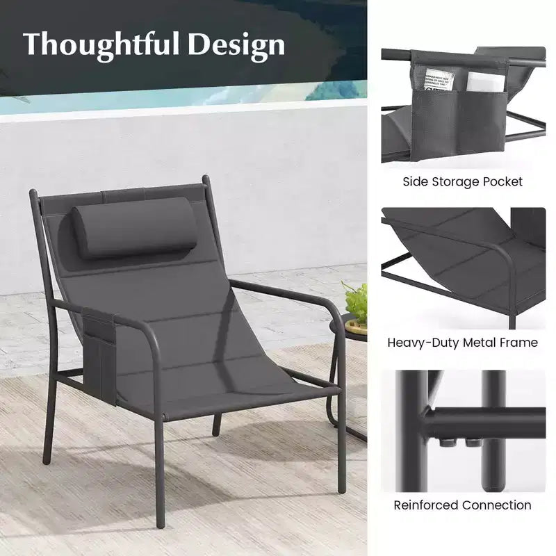 Costway Ensemble Bistro d'extérieur 3 pièces, Tissu d'assise Respirant et Appui-tête Confortable en Métal pour Jardin