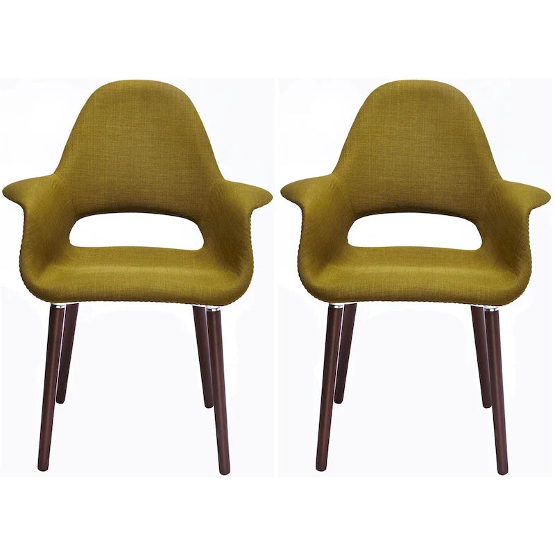 Lot de 2 fauteuils modernes rembourrés en tissu organique avec pieds en bois noyer brun foncé pour salle à manger, bureau ou fauteuil d'appoint