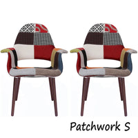 Lot de 2 fauteuils modernes rembourrés en tissu organique avec pieds en bois noyer brun foncé pour salle à manger, bureau ou fauteuil d'appoint