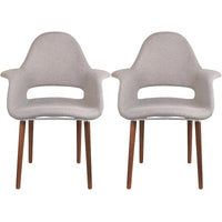 Lot de 2 fauteuils modernes rembourrés en tissu organique avec pieds en bois noyer brun foncé pour salle à manger, bureau ou fauteuil d'appoint