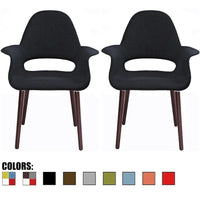 Lot de 2 fauteuils modernes rembourrés en tissu organique avec pieds en bois noyer brun foncé pour salle à manger, bureau ou fauteuil d'appoint