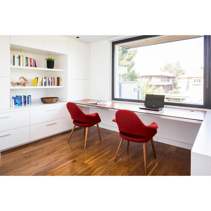 Lot de 2 fauteuils modernes rembourrés en tissu organique avec pieds en bois noyer brun foncé pour salle à manger, bureau ou fauteuil d'appoint