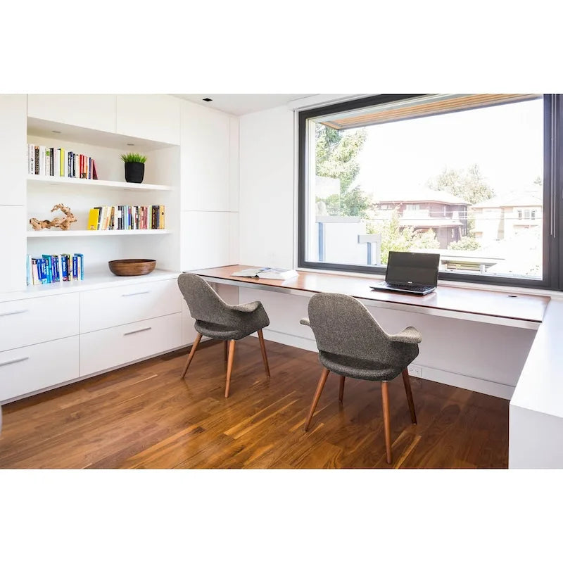 Lot de 2 fauteuils modernes rembourrés en tissu organique avec pieds en bois noyer brun foncé pour salle à manger, bureau ou fauteuil d'appoint