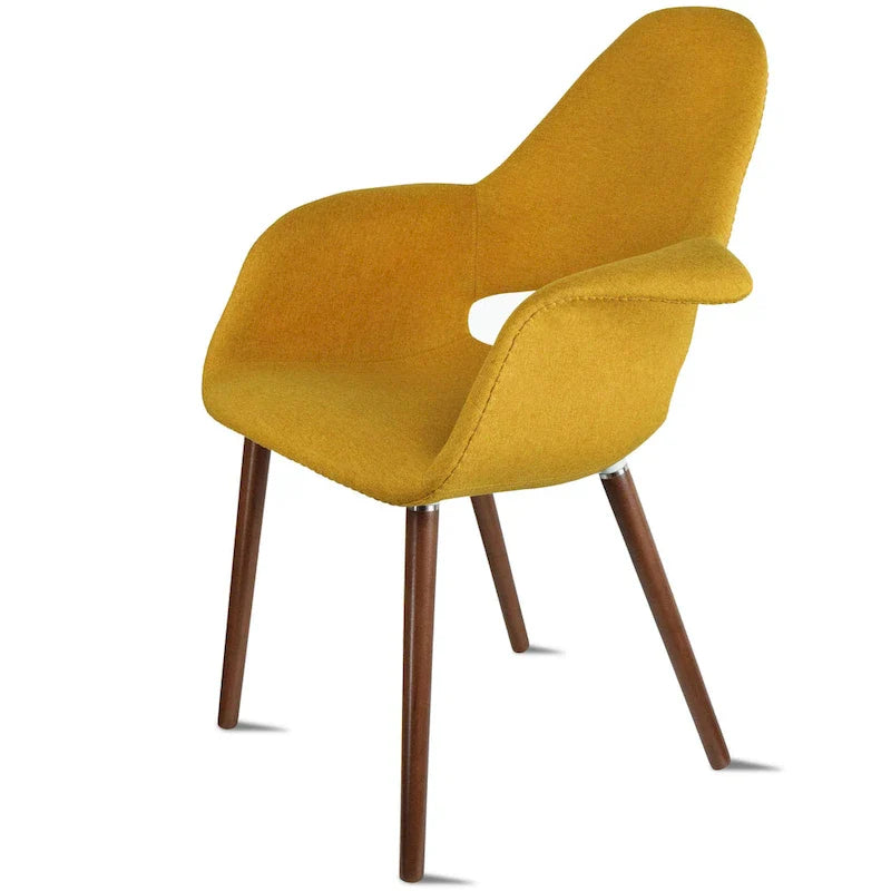 Lot de 2 fauteuils modernes rembourrés en tissu organique avec pieds en bois noyer brun foncé pour salle à manger, bureau ou fauteuil d'appoint