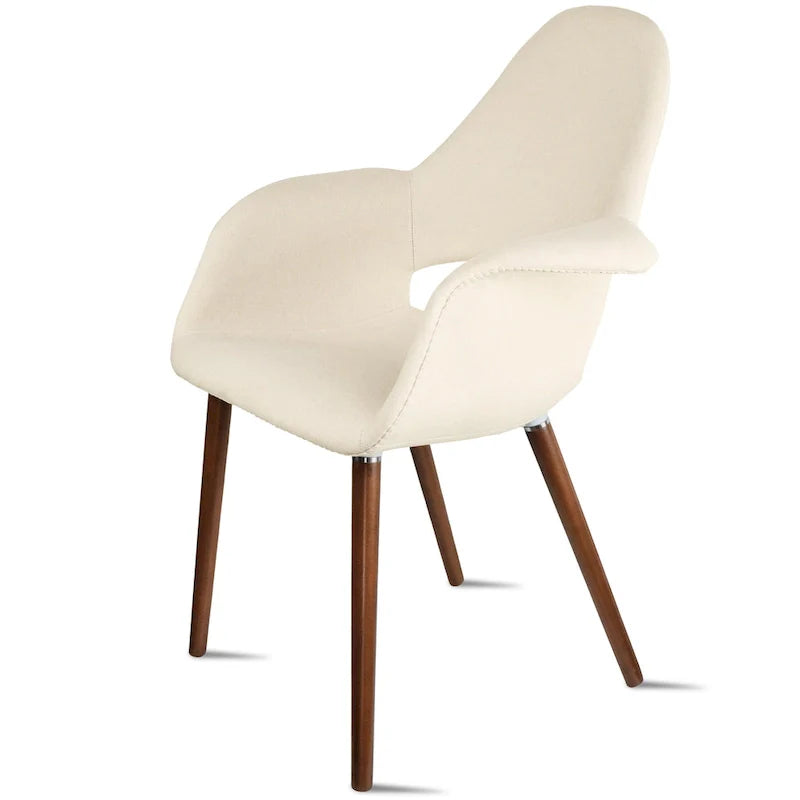 Lot de 2 fauteuils modernes rembourrés en tissu organique avec pieds en bois noyer brun foncé pour salle à manger, bureau ou fauteuil d'appoint