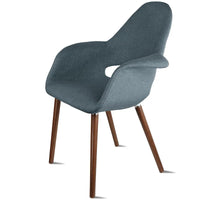 Lot de 2 fauteuils modernes rembourrés en tissu organique avec pieds en bois noyer brun foncé pour salle à manger, bureau ou fauteuil d'appoint