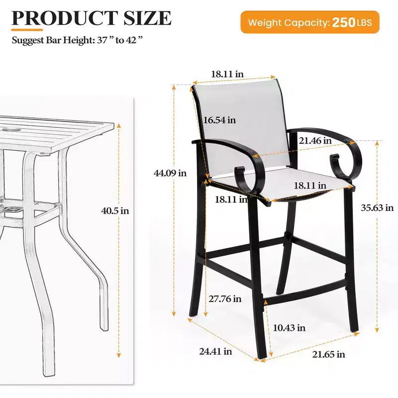 Crestlive Products - Lot de 2 tabourets de bar pivotants de 70,6 cm de hauteur de comptoir, cadre en aluminium avec tissu Sunbrella