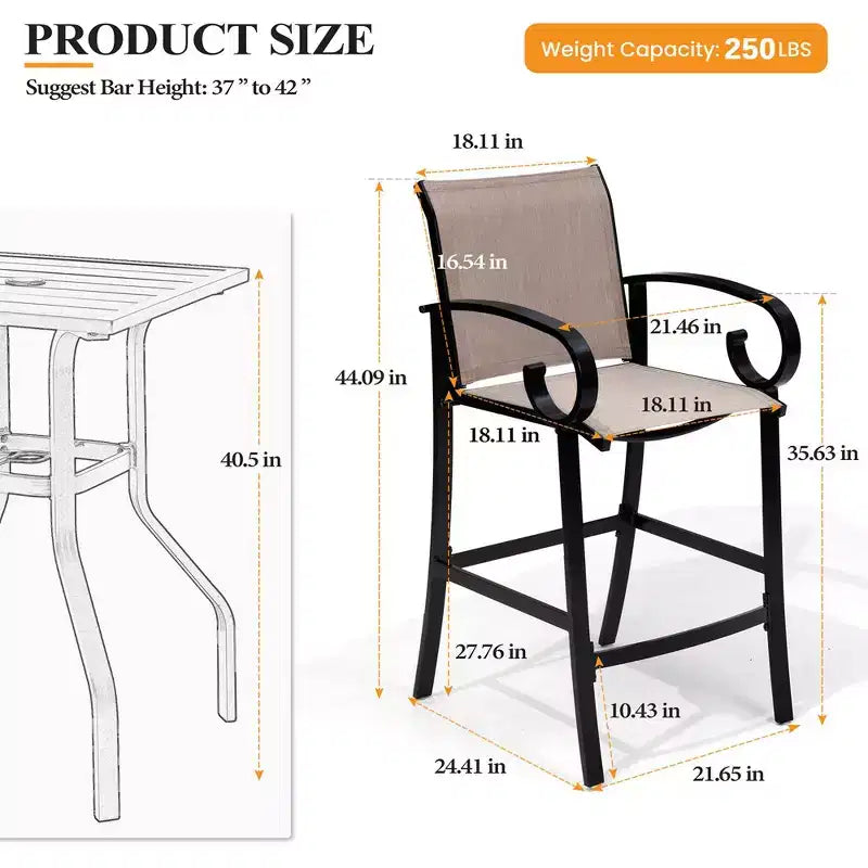 Crestlive Products - Lot de 2 tabourets de bar pivotants de 70,6 cm de hauteur de comptoir, cadre en aluminium avec tissu Sunbrella