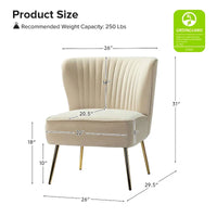Fauteuil d'appoint sans accoudoirs Monica pour salon, confortable avec dossier capitonné et pieds en métal par HULALA HOME