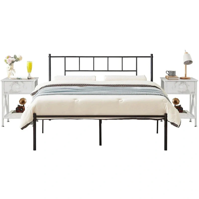 Ensemble cadre de lit 3 pièces VECELO avec tête de lit en bois et tables de chevet modernes, lot de 2