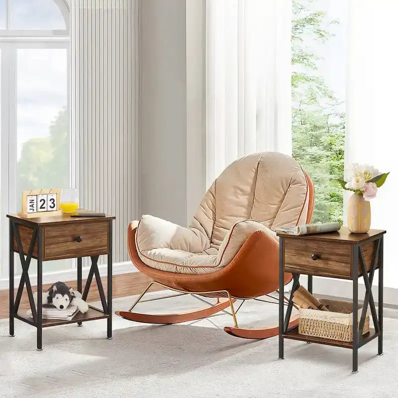 Ensemble cadre de lit 3 pièces VECELO avec tête de lit en bois et tables de chevet modernes, lot de 2