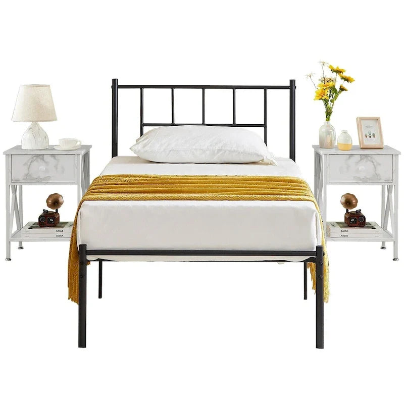 Ensemble cadre de lit 3 pièces VECELO avec tête de lit en bois et tables de chevet modernes, lot de 2