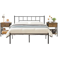 Ensemble cadre de lit 3 pièces VECELO avec tête de lit en bois et tables de chevet modernes, lot de 2