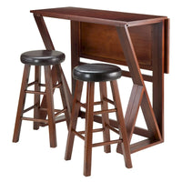 Table haute à abattants 3 pièces avec tabourets de comptoir à coussin, noyer et expresso