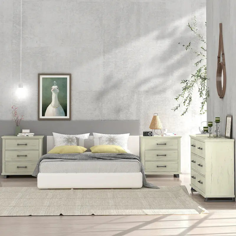 Ensemble de chambre à coucher 3 pièces de style campagnard - 2 tables de chevet et 1 commode