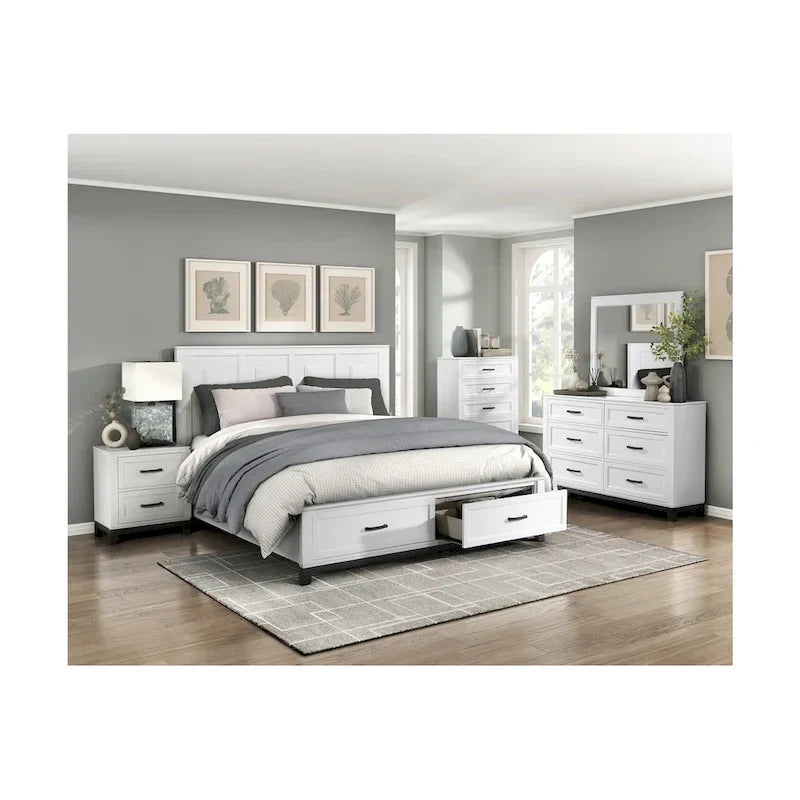 Ensemble de chambre à coucher plateforme de rangement moderne blanc 3 pièces Saratoga