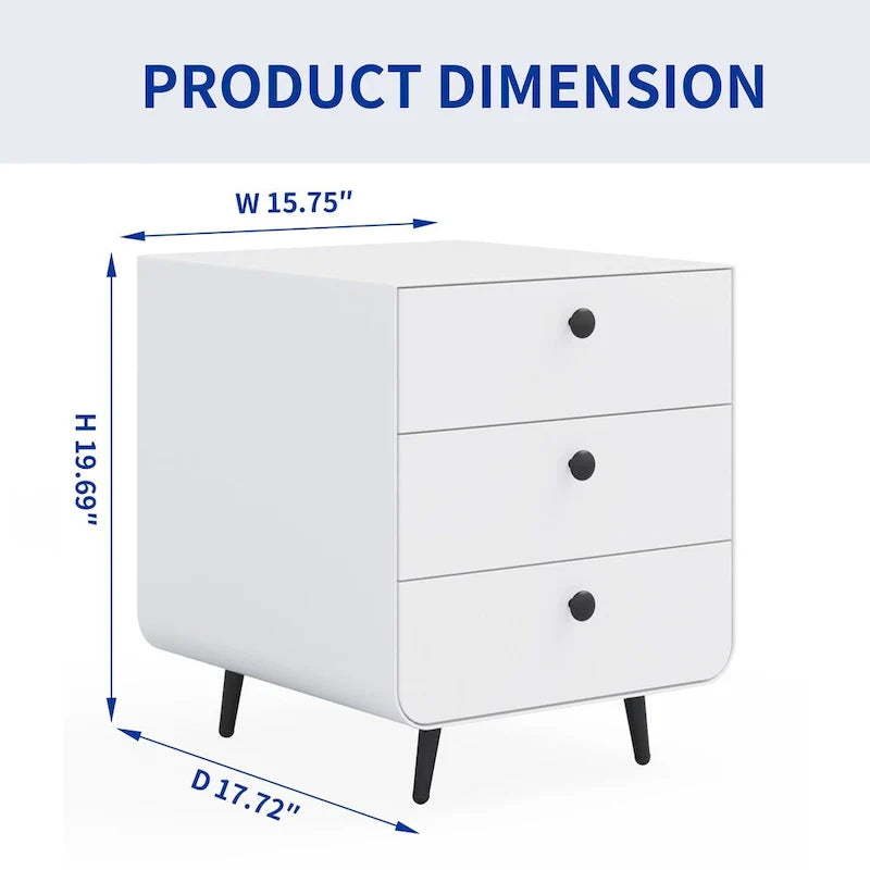 Table de chevet moderne en acier avec 3 tiroirs pour salon et chambre à coucher