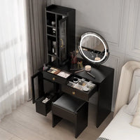 Ensemble coiffeuse avec multiprise et miroir LED trois tons - N/A
