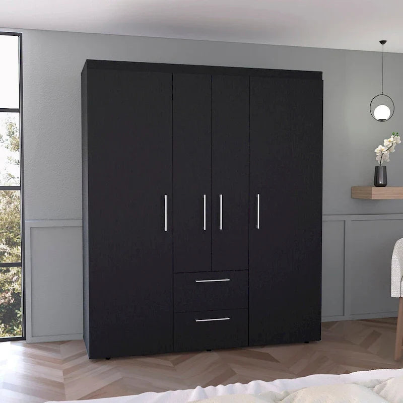 Armoire Bariloche avec tringles de suspension, étagères, 2 tiroirs