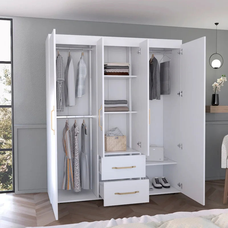 Armoire Bariloche avec tringles de suspension, étagères, 2 tiroirs