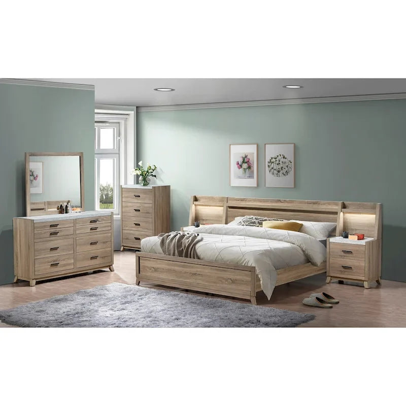 Ensemble de chambre à coucher Daemon 6 pièces, panneaux marron clair