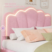 Ensemble de chambre 2 pièces taille Full, lit plateforme rembourré LED en forme de fleur avec pouf de rangement, tissu sherpa