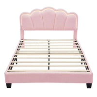 Ensemble de chambre 2 pièces taille Full, lit plateforme rembourré LED en forme de fleur avec pouf de rangement, tissu sherpa