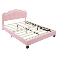 Ensemble de chambre 2 pièces taille Full, lit plateforme rembourré LED en forme de fleur avec pouf de rangement, tissu sherpa