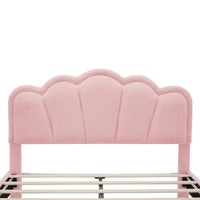 Ensemble de chambre 2 pièces taille Full, lit plateforme rembourré LED en forme de fleur avec pouf de rangement, tissu sherpa