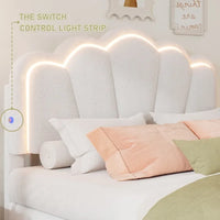 Ensemble de chambre 2 pièces taille Full, lit plateforme rembourré LED en forme de fleur avec pouf de rangement, tissu sherpa