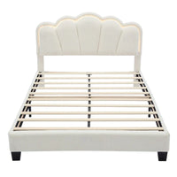 Ensemble de chambre 2 pièces taille Full, lit plateforme rembourré LED en forme de fleur avec pouf de rangement, tissu sherpa