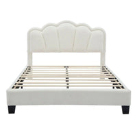 Ensemble de chambre 2 pièces taille Full, lit plateforme rembourré LED en forme de fleur avec pouf de rangement, tissu sherpa