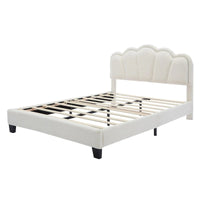 Ensemble de chambre 2 pièces taille Full, lit plateforme rembourré LED en forme de fleur avec pouf de rangement, tissu sherpa