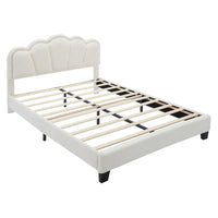 Ensemble de chambre 2 pièces taille Full, lit plateforme rembourré LED en forme de fleur avec pouf de rangement, tissu sherpa